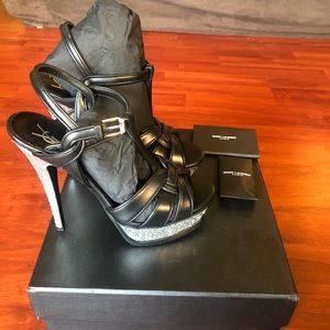 YSL black and glitter high heels